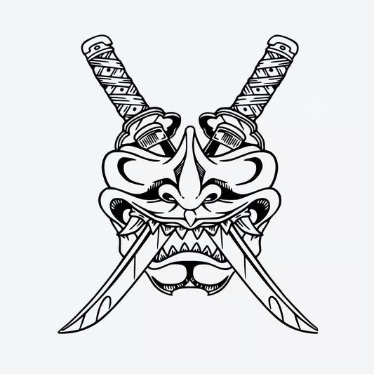 Samurai Mask With Swords Tattoo