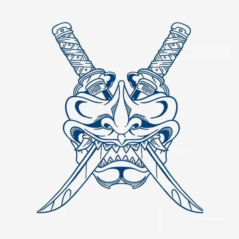 Samurai Mask With Swords Tattoo