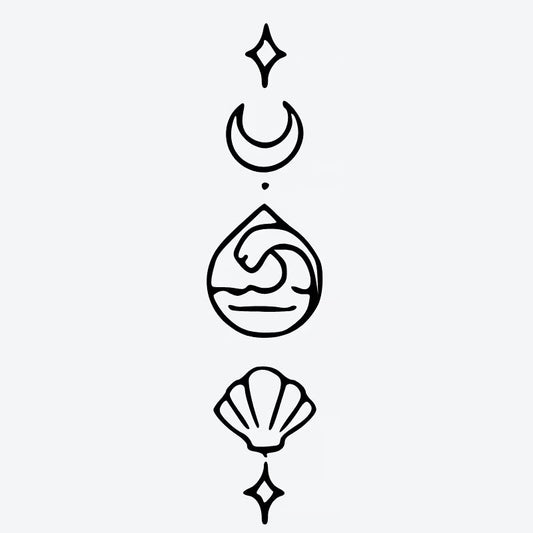 Celestial Waves And Shell Tattoo