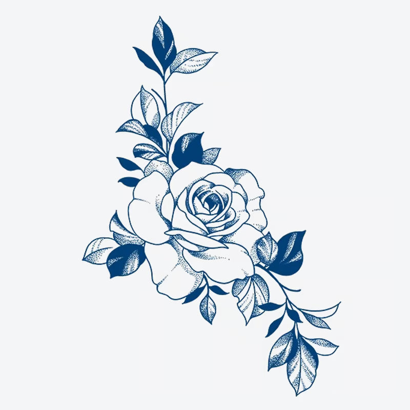 Navy Rose Floral Tattoo