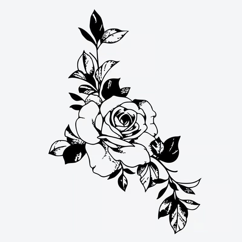 Navy Rose Floral Tattoo