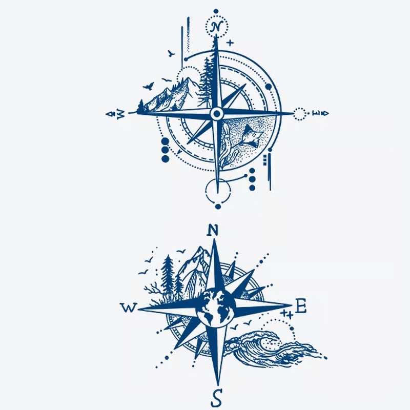 Compass Mountain Earth Waves Tattoo