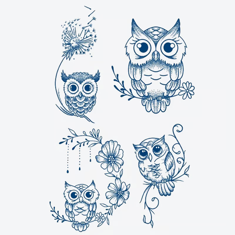 Owl Floral Series Tattoo