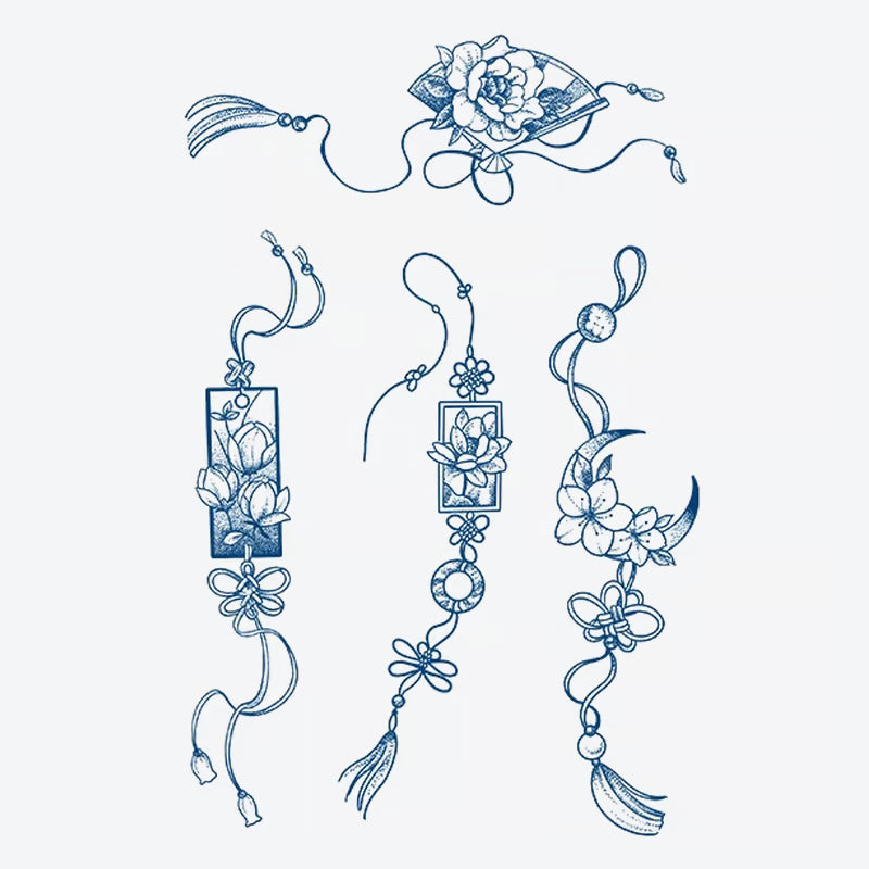 Lotus Lanterns And Floral Charms Tattoo