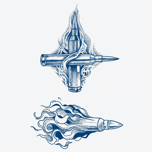 Crossed Bullets Flame Tattoo