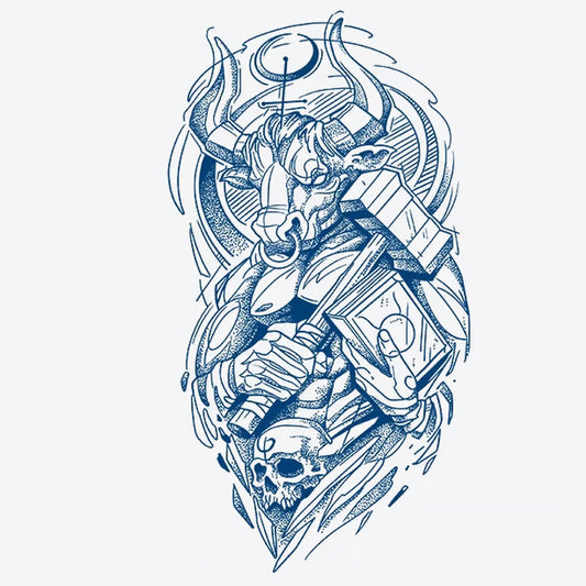 Bull Warrior Skull Hammer Tattoo