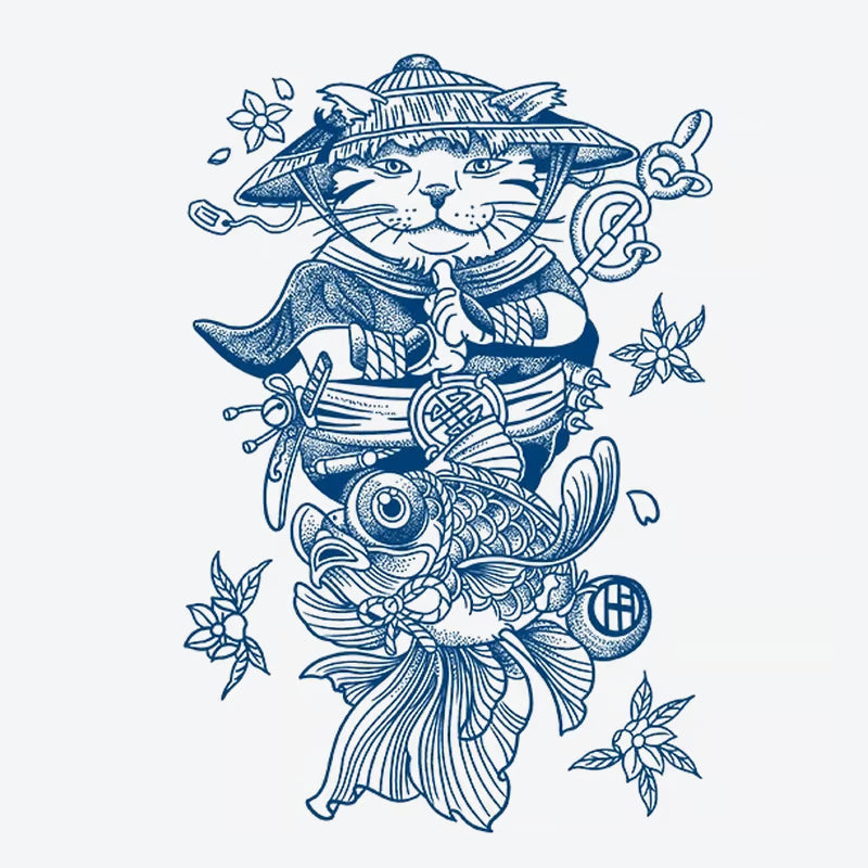 Samurai Cat Koi Fish Tattoo