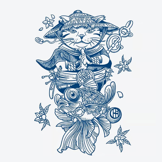 Samurai Cat Koi Fish Tattoo
