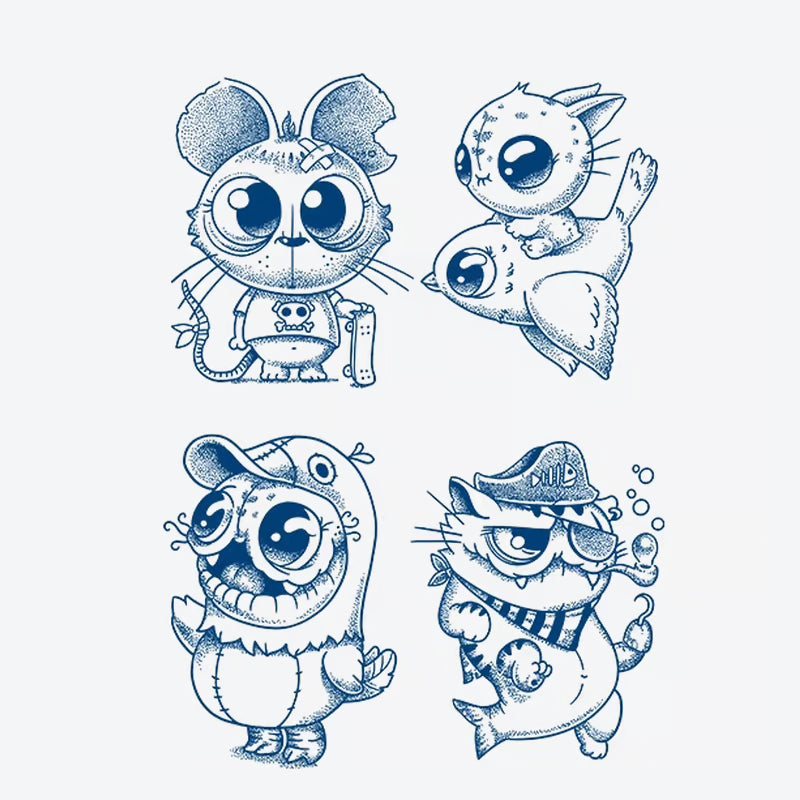 Cute Animal Characters Tattoo