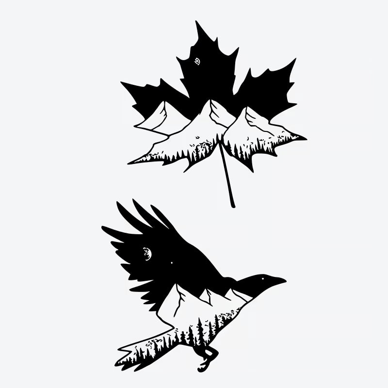 Maple Leaf Mountain Raven Tattoo
