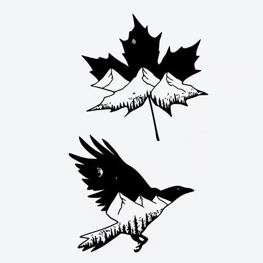 Maple Leaf Mountain Raven Tattoo
