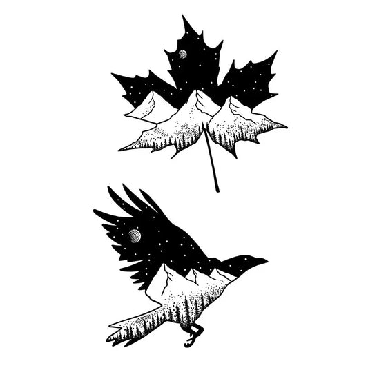 Maple Leaf Mountain Raven Tattoo