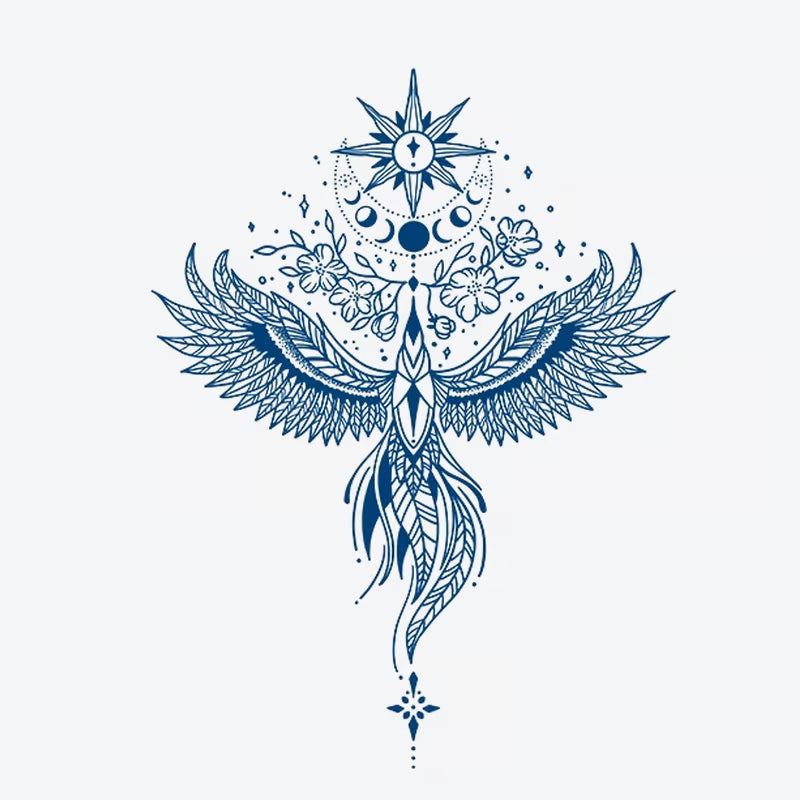Phoenix Moon Floral Tattoo