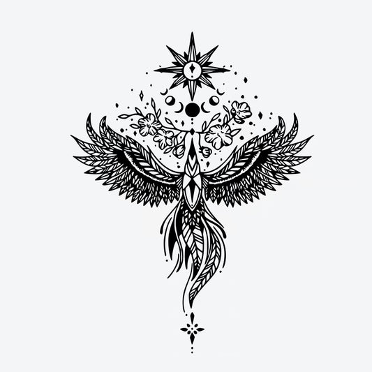 Phoenix Moon Floral Tattoo