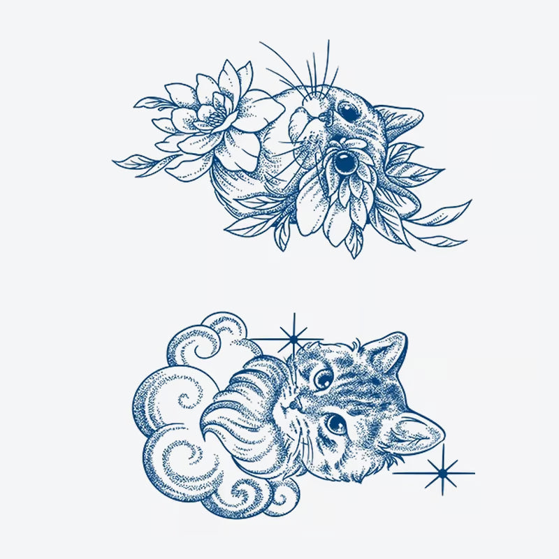 Cat Lotus Cloud Tattoo