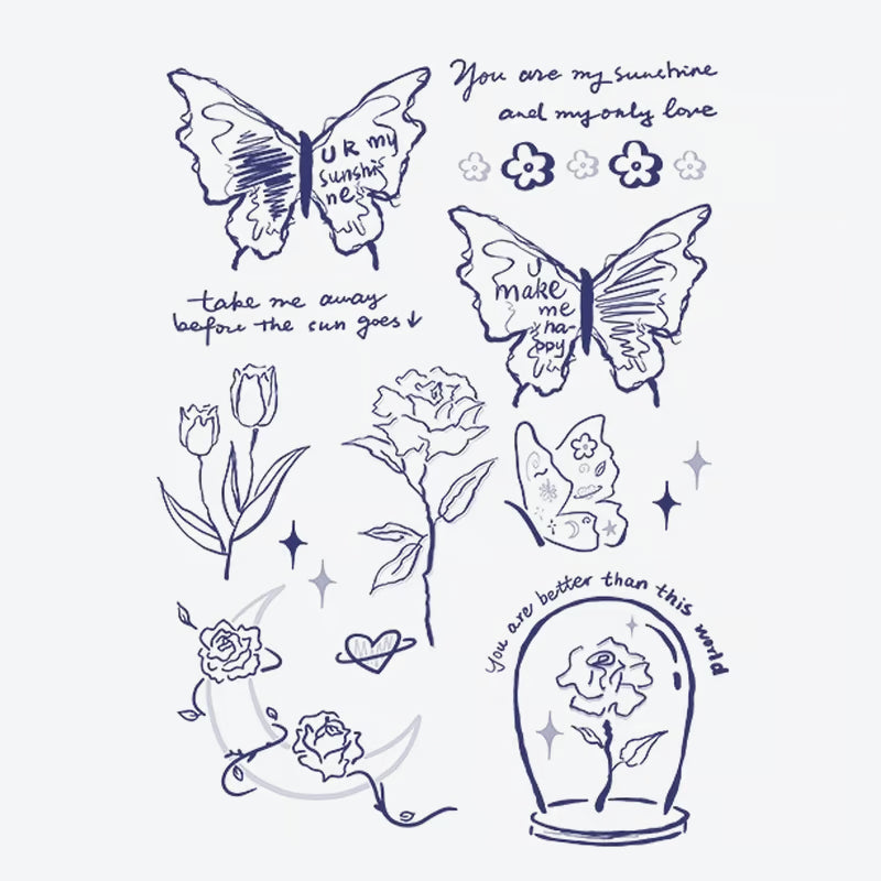 Butterfly Rose Words Tattoo