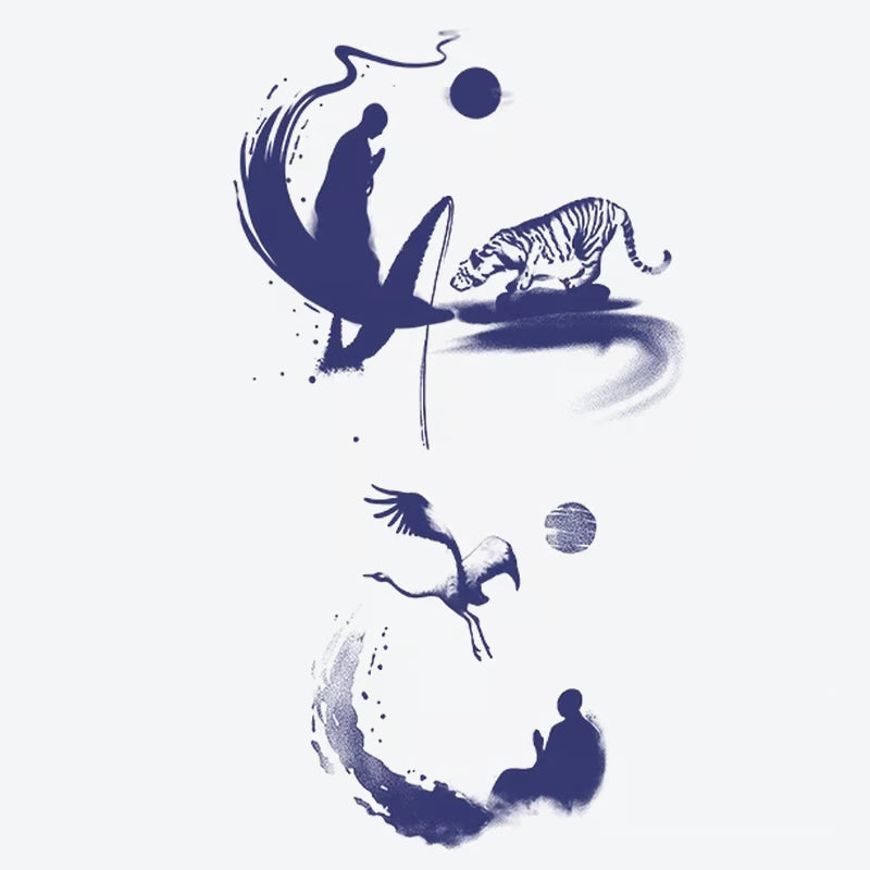 Meditation Tiger Crane Tattoo
