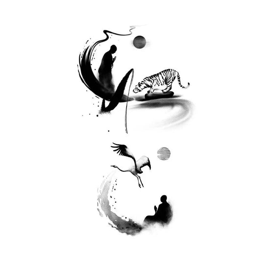 Meditation Tiger Crane Tattoo