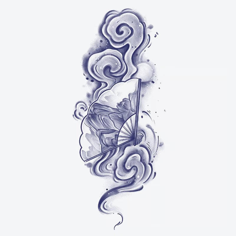 Fan And Clouds Tattoo