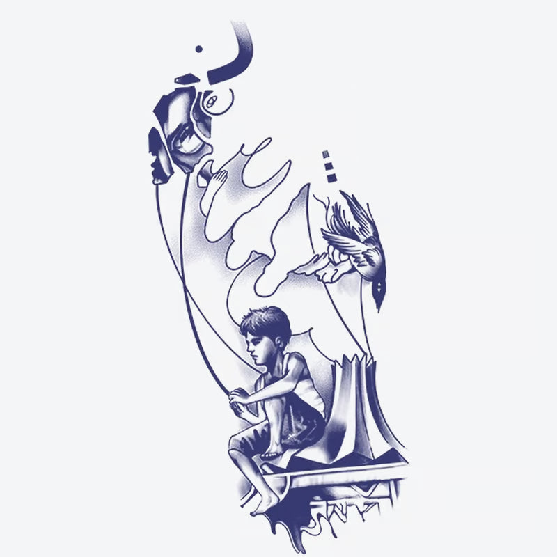 Child Fishing With Bird Tattoo