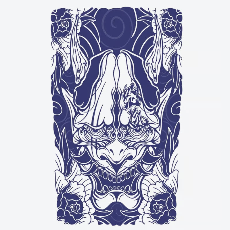Demon Mask Floral Tattoo