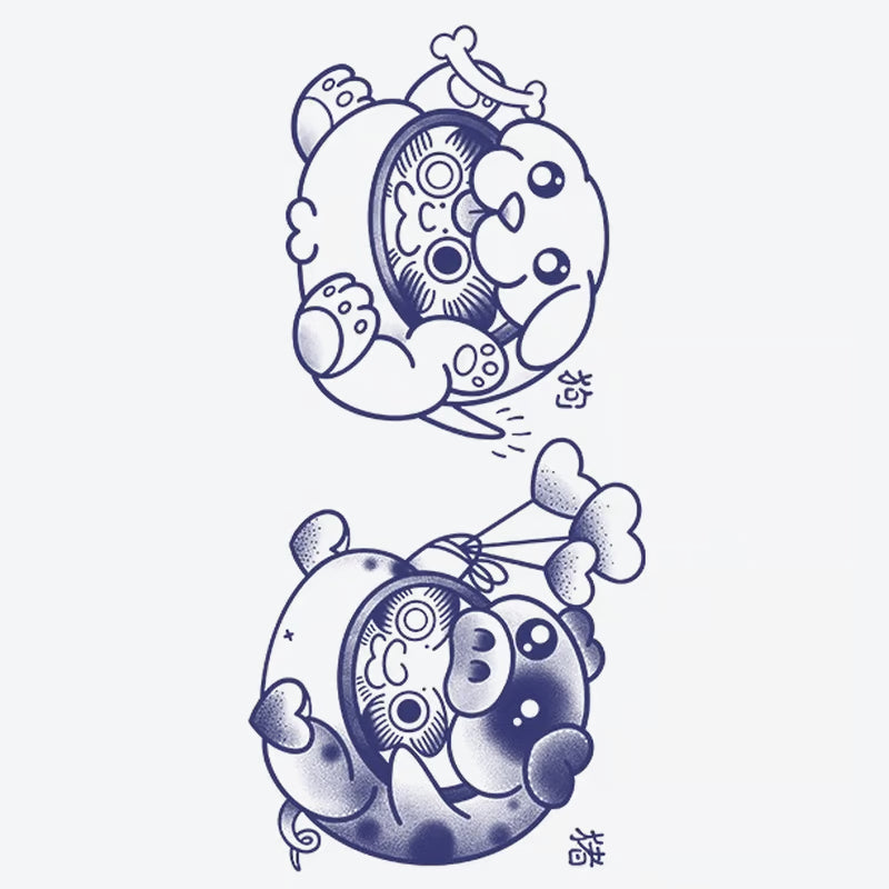 Puppy Piggy Playful Tattoo