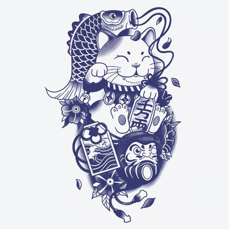 Lucky Cat Koi Fish Tattoo