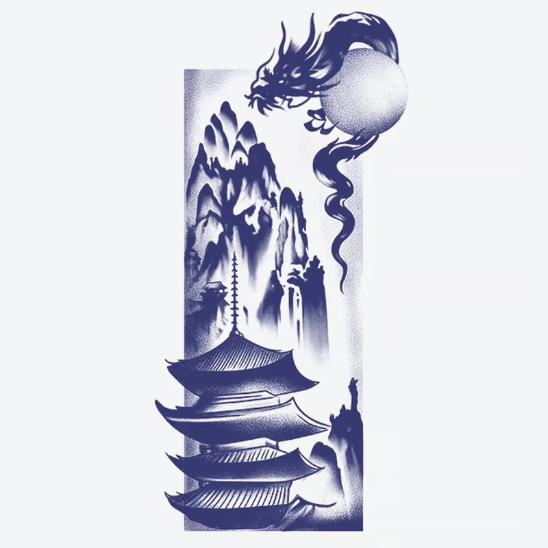 Dragon Mountain Pagoda Tattoo