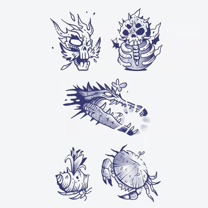 Skull Dragon Crab Series Tattoo