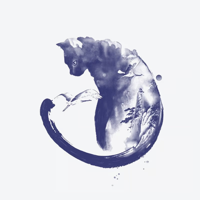 Cat Bird Landscape Tattoo