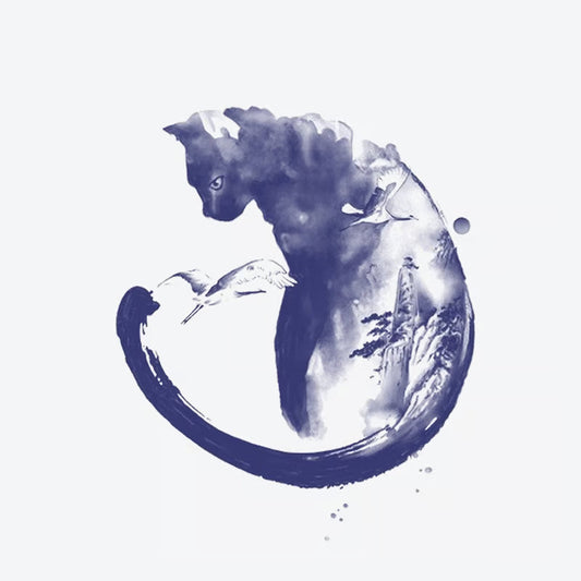 Cat Bird Landscape Tattoo