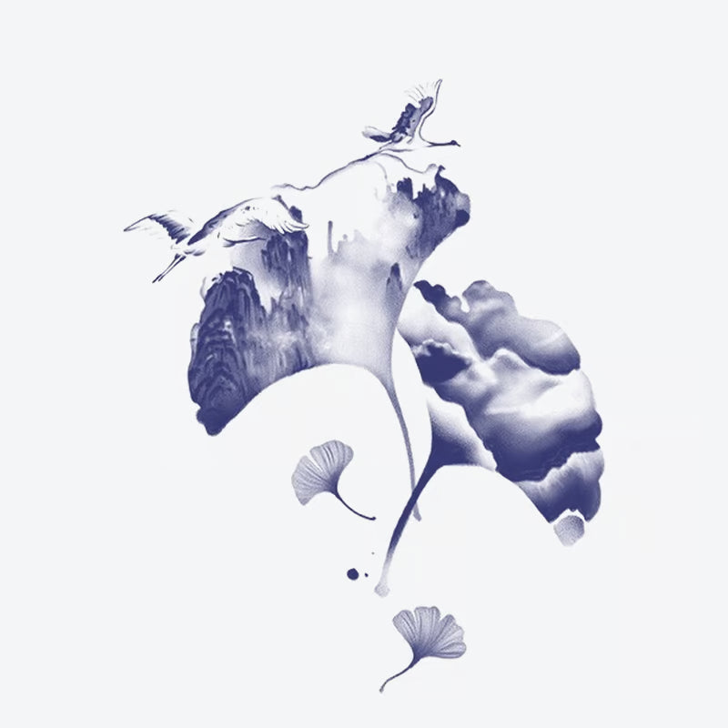 Birds Mountain Cloud Ginkgo Tattoo