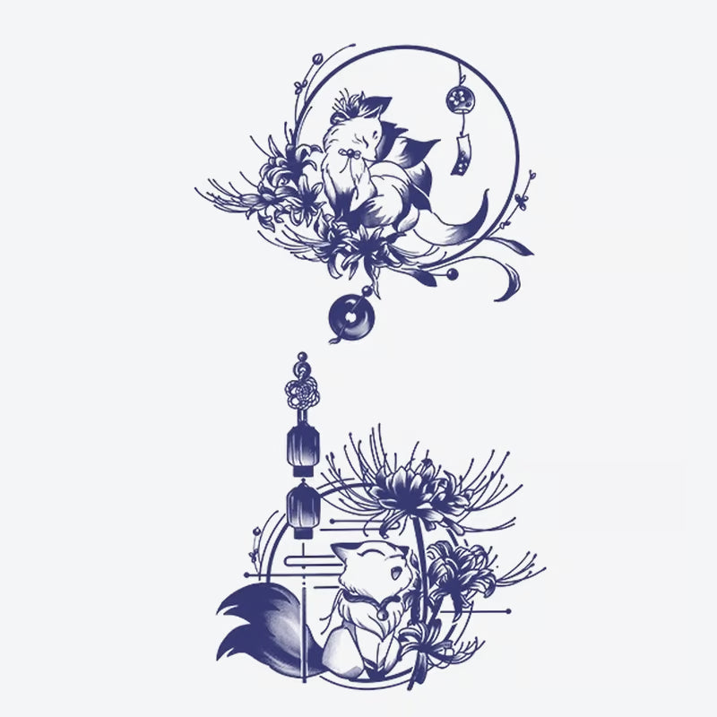 Fox Floral Charm Tattoo