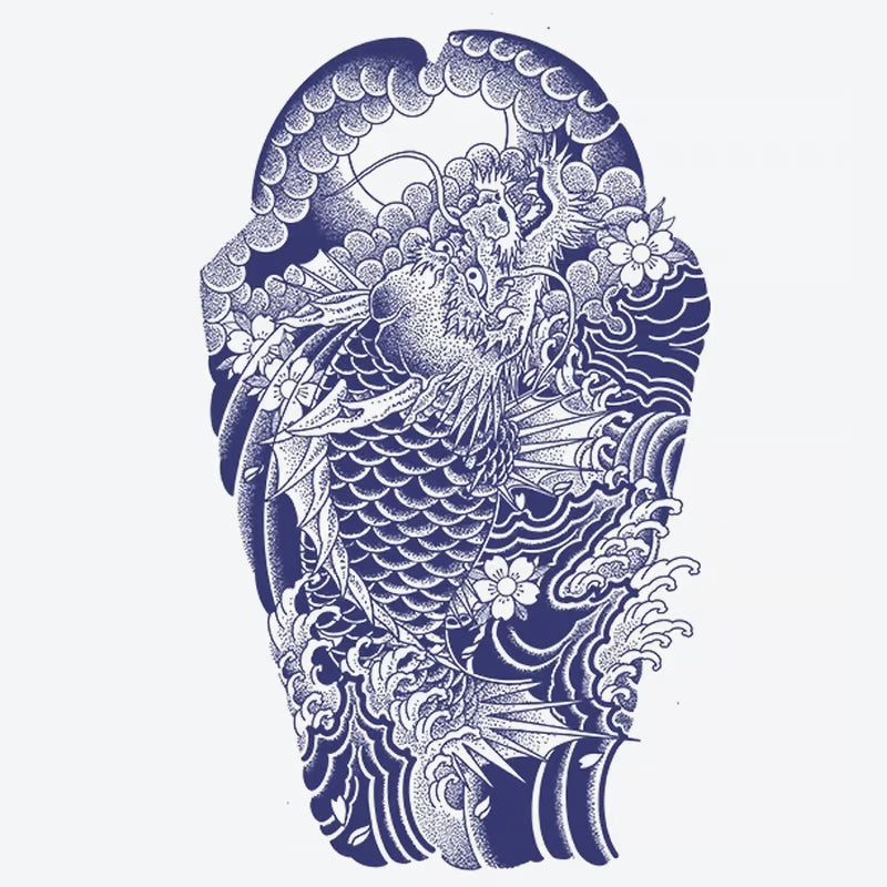 Koi Fish Wave Floral Tattoo