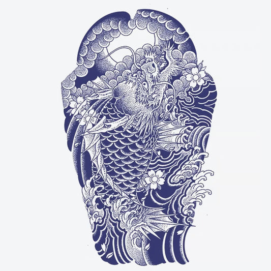 Koi Fish Wave Floral Tattoo