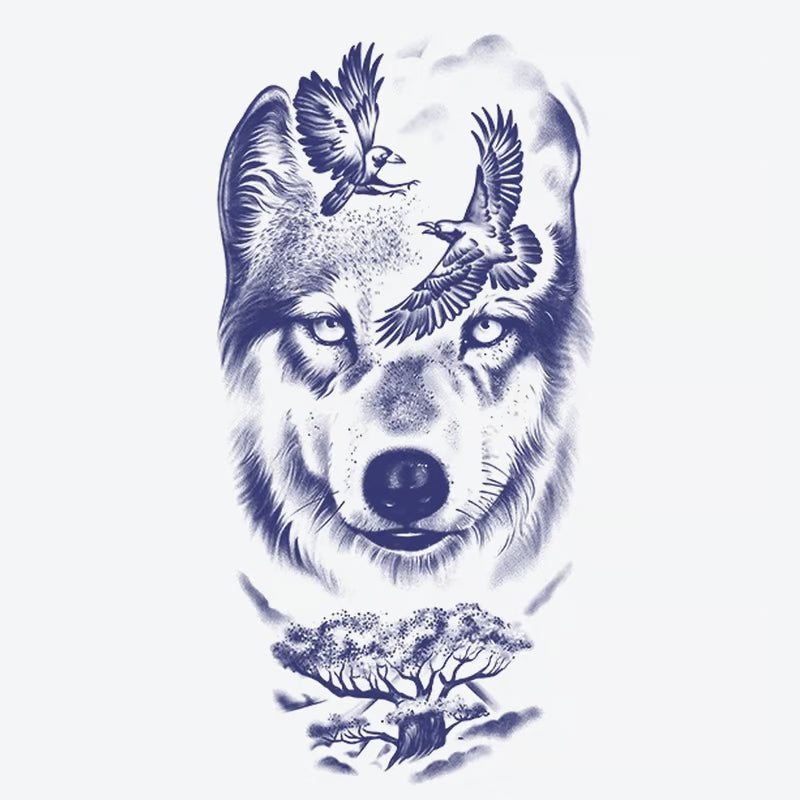 Wolf Bird Tree Tattoo