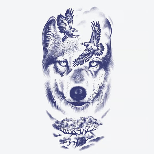 Wolf Bird Tree Tattoo