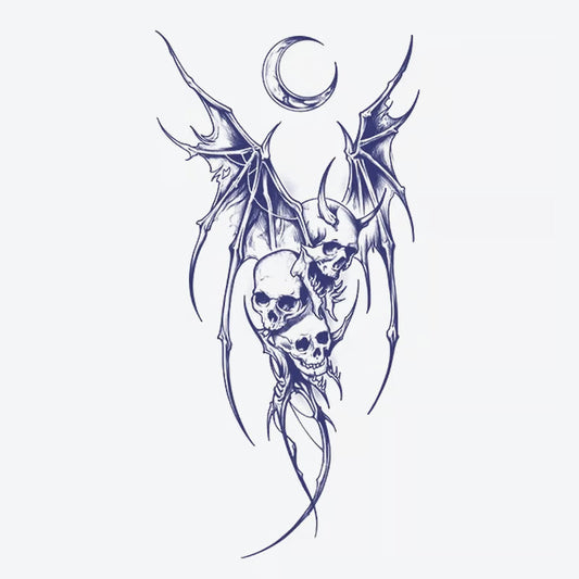 Skull Bat Crescent Tattoo