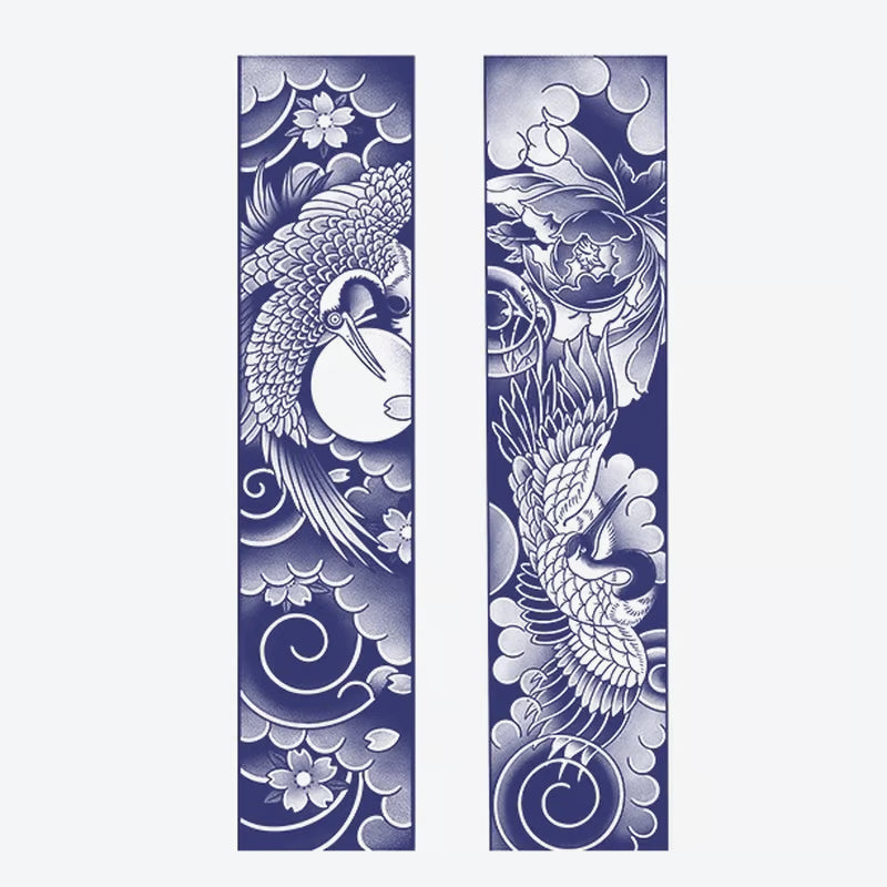 Cranes And Floral Waves Tattoo