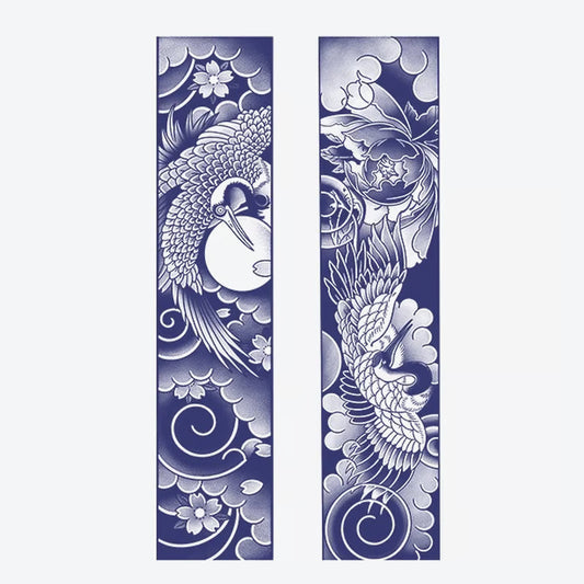 Cranes And Floral Waves Tattoo