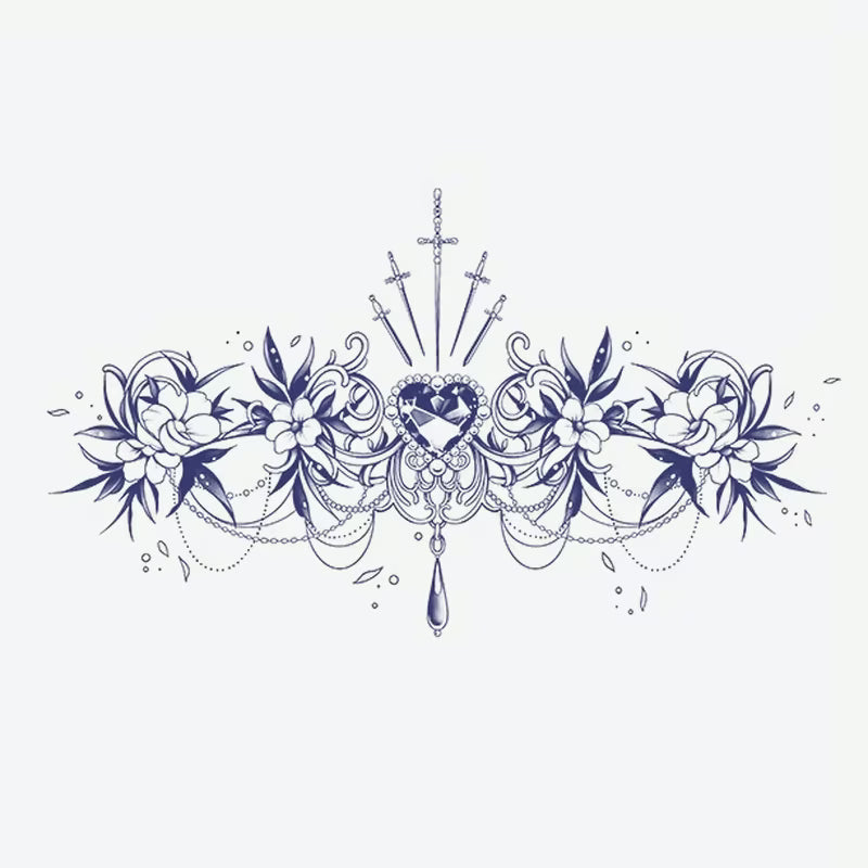 Heart Sword Floral Tattoo
