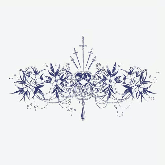 Heart Sword Floral Tattoo