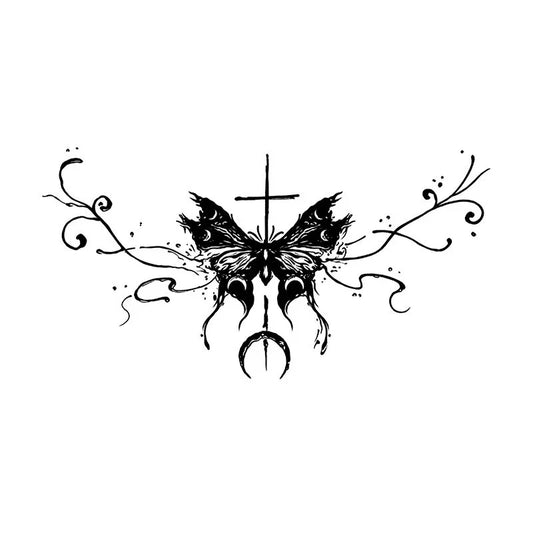 Butterfly Cross Floral Tattoo