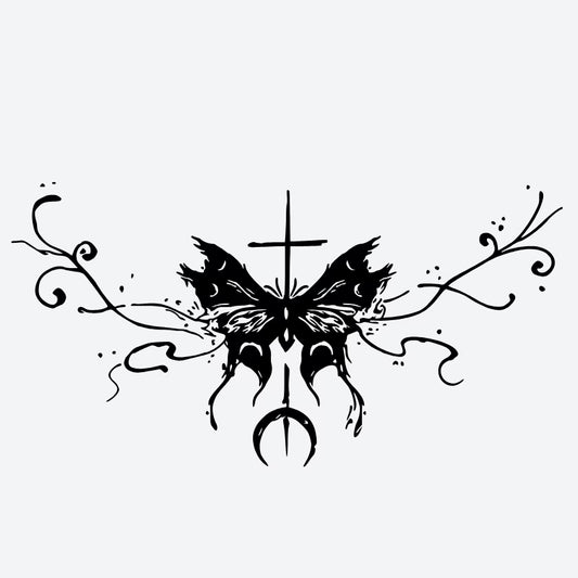 Butterfly Cross Floral Tattoo