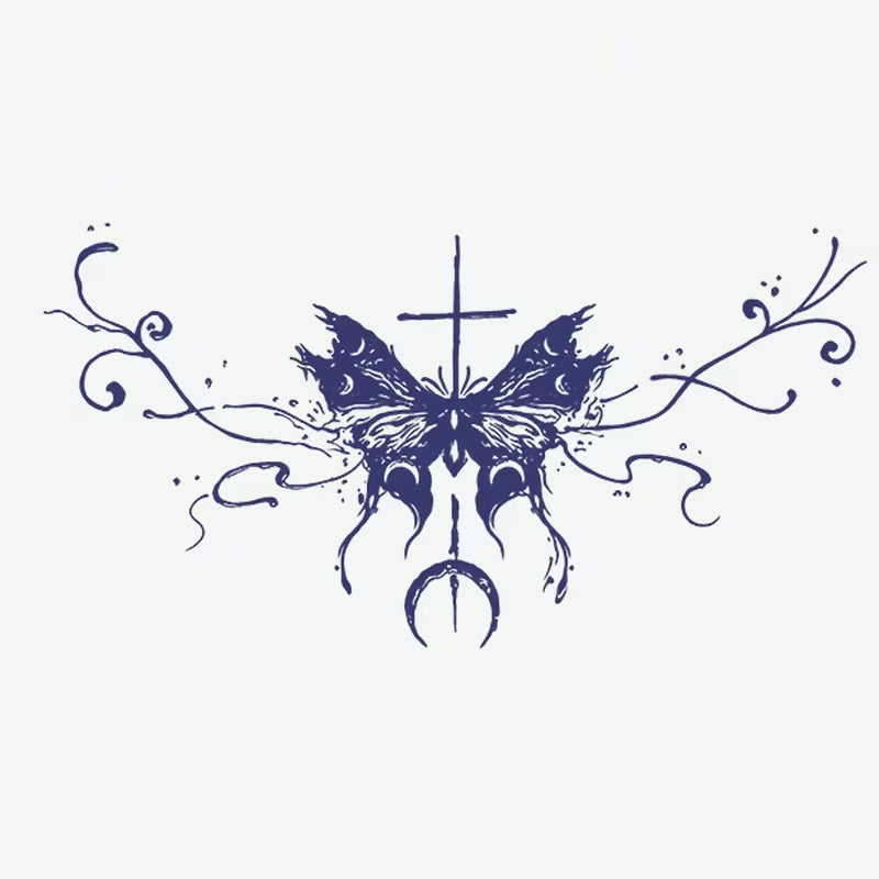 Butterfly Cross Floral Tattoo