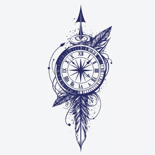 Compass Feather Clock Tattoo