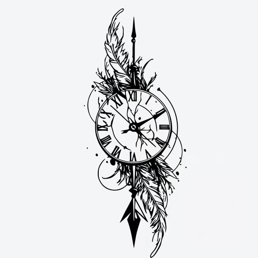 Clock Feather Arrow Tattoo