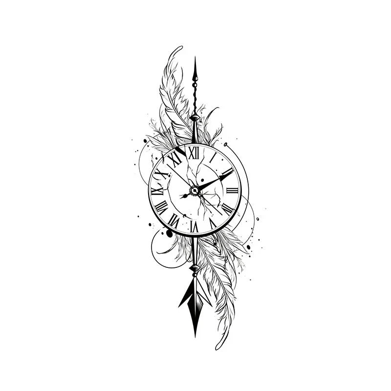 Clock Feather Arrow Tattoo