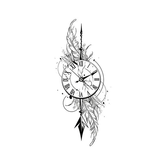 Clock Feather Arrow Tattoo