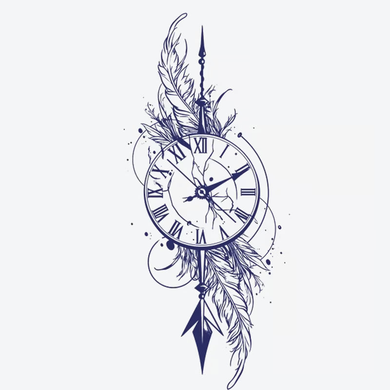 Clock Feather Arrow Tattoo